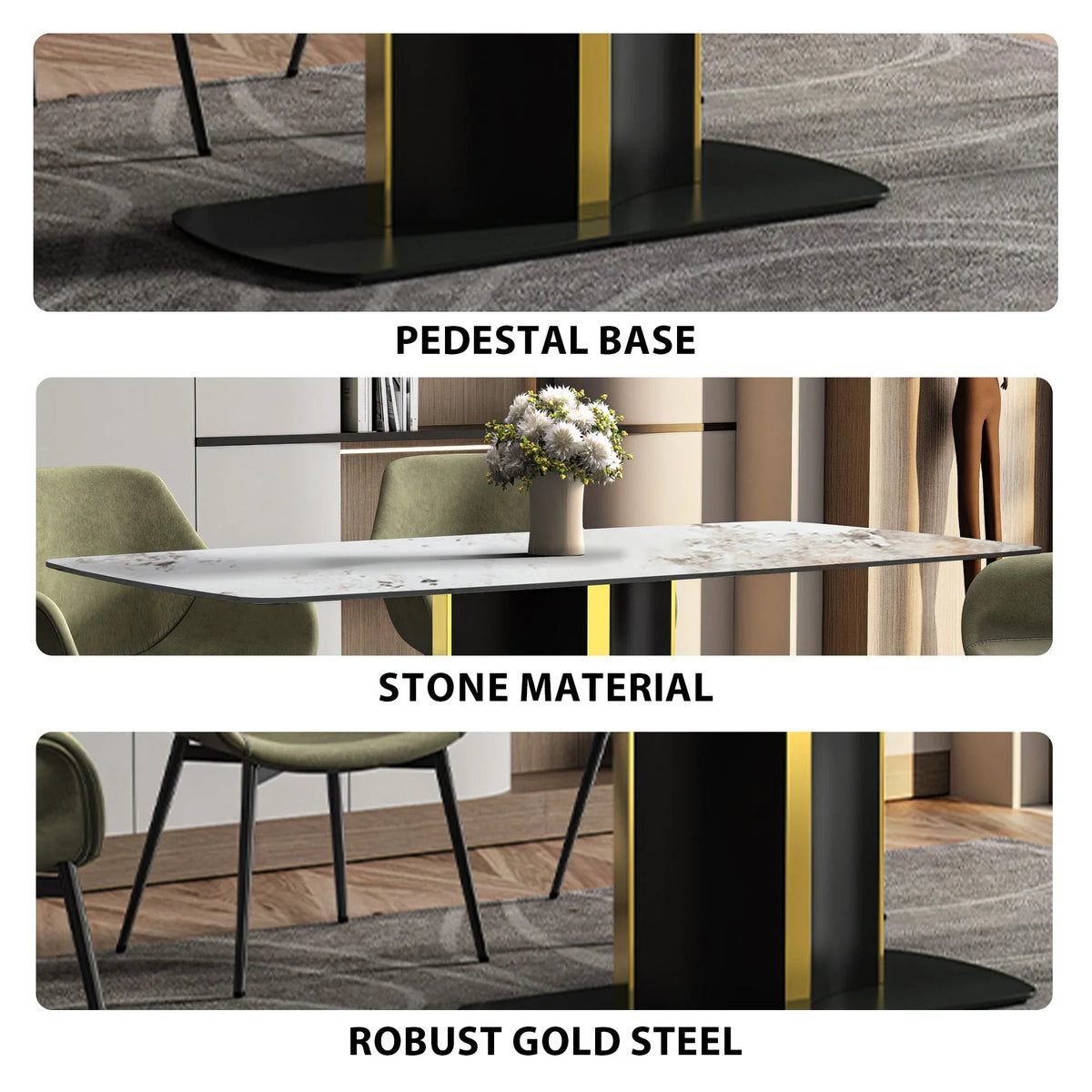 Sylva Rectangular Dining Table with Glass/Sintered Stone Tabletop in Gold Steel - Elax Furniture