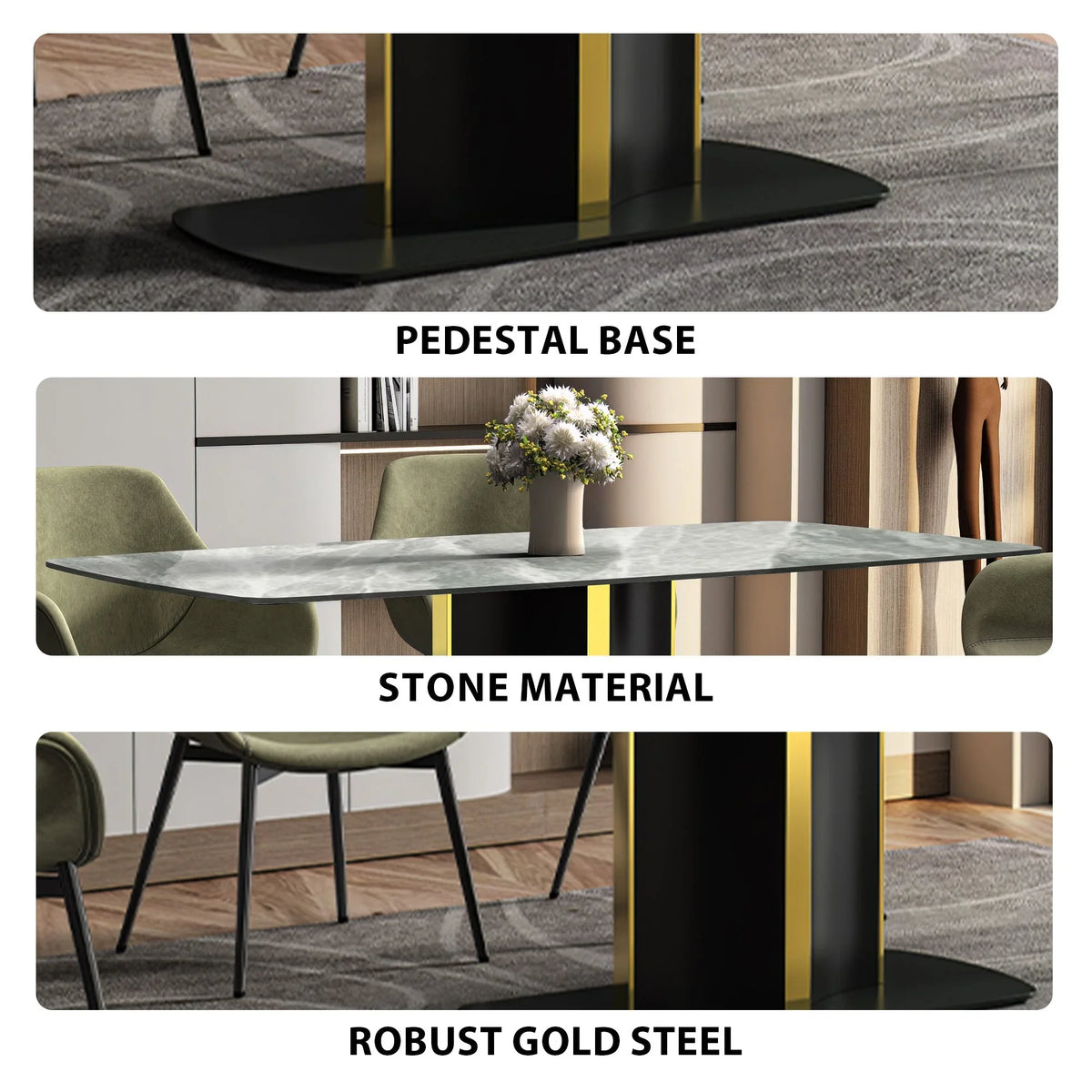 Sylva Rectangular Dining Table with Glass/Sintered Stone Tabletop in Gold Steel - Elax Furniture