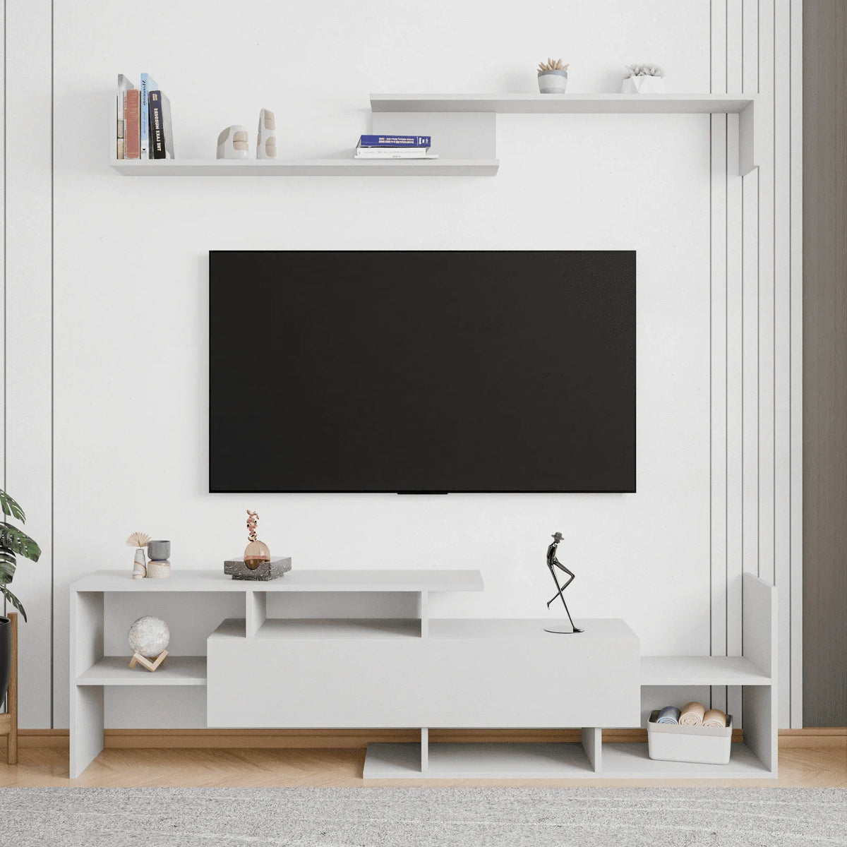 Surrey Modern TV Stand with MDF Shelves and Bookcase for Living Room - Elax Furniture