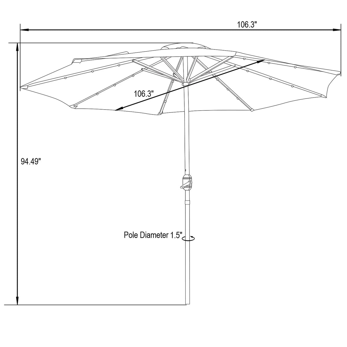 Sierra 9' Outdoor Patio Tilt Market Umbrella with Solar LED Lights - Elax Furniture