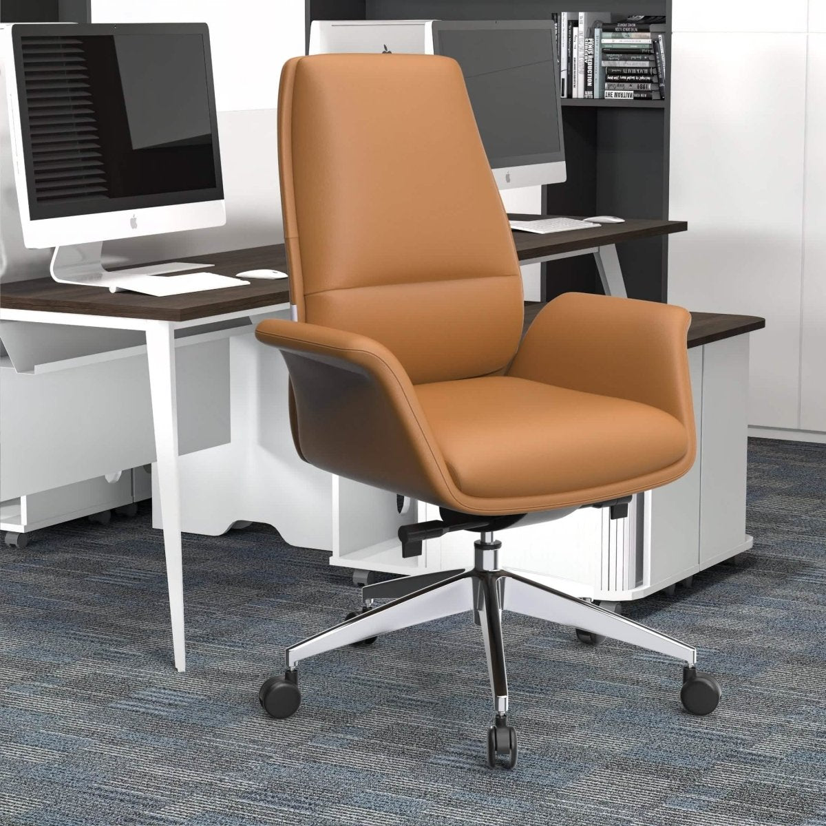 Summit Adjustable Height Leather Conference Office Chair with Swivel and Tilt Acorn Brown Office Chair Leisuremod