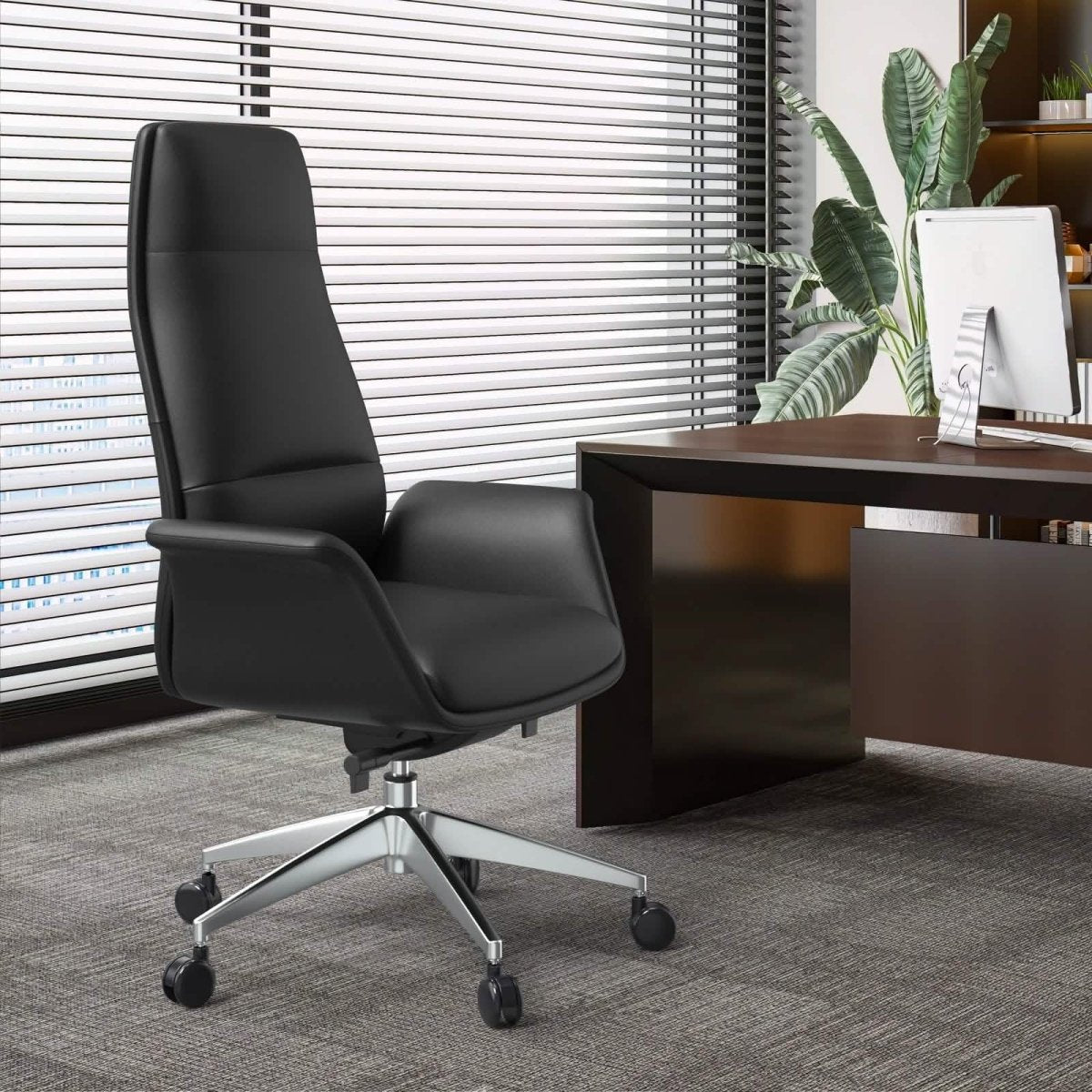 Summit High-Back Conference Office Chair with Aluminum Frame Black Office Chair Leisuremod