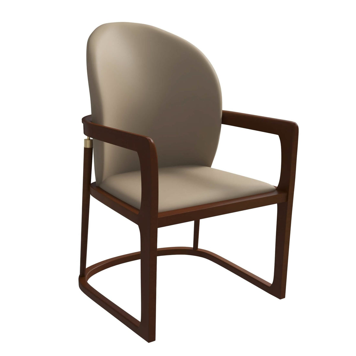 Svelta Dining Chair in Upholstered Leather Accent Arm Chair and Rubberwood Frame and Legs Dark Toupe Dining Chair LeisureMod