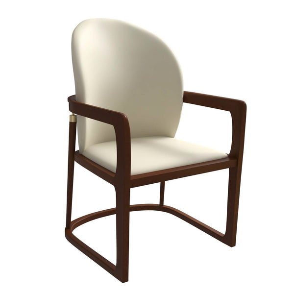 Svelta Dining Chair in Upholstered Leather Accent Arm Chair and Rubberwood Frame and Legs Cream Dining Chair LeisureMod