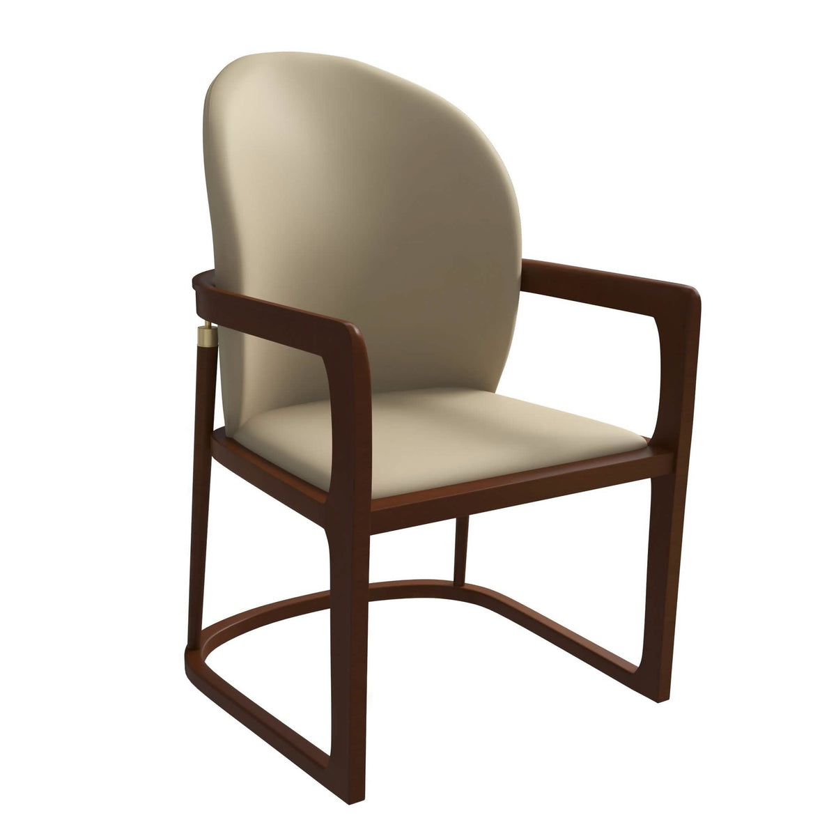 Svelta Dining Chair in Upholstered Leather Accent Arm Chair and Rubberwood Frame and Legs Toupe Dining Chair LeisureMod