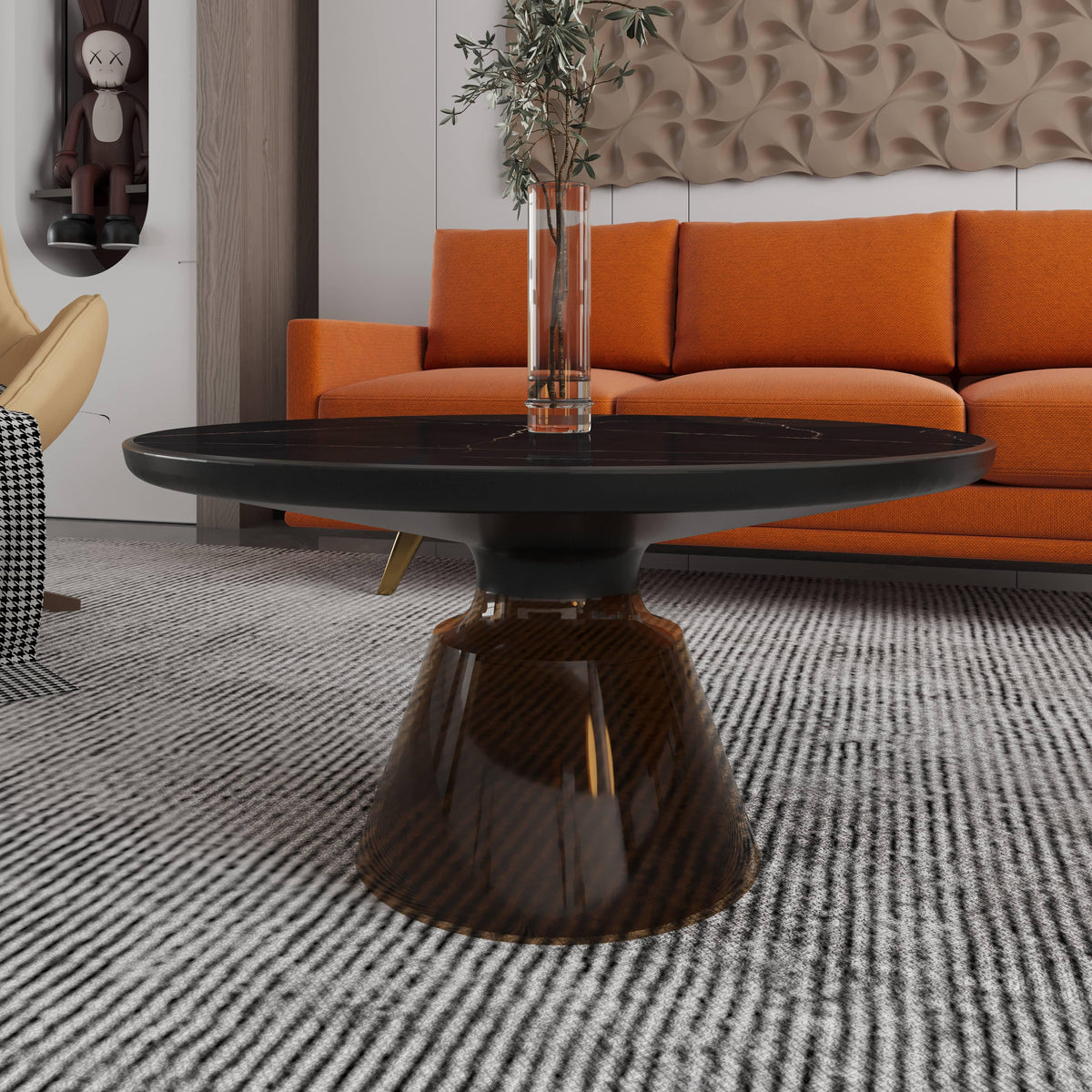 Tully Collection Coffee Table β Black/Gold Rim, Black Glass/Sintered Stone Top - Elax Furniture