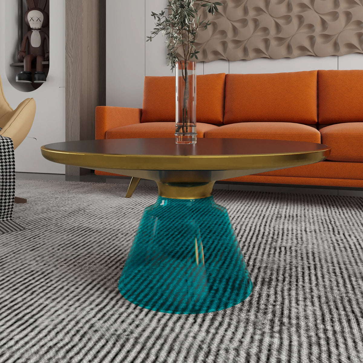 Tully Collection Coffee Table β Black/Gold Rim, Black Glass/Sintered Stone Top - Elax Furniture