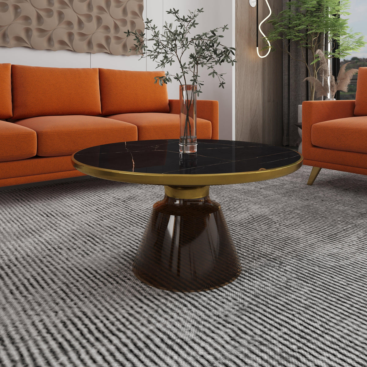 Tully Collection Coffee Table β Black/Gold Rim, Black Glass/Sintered Stone Top - Elax Furniture