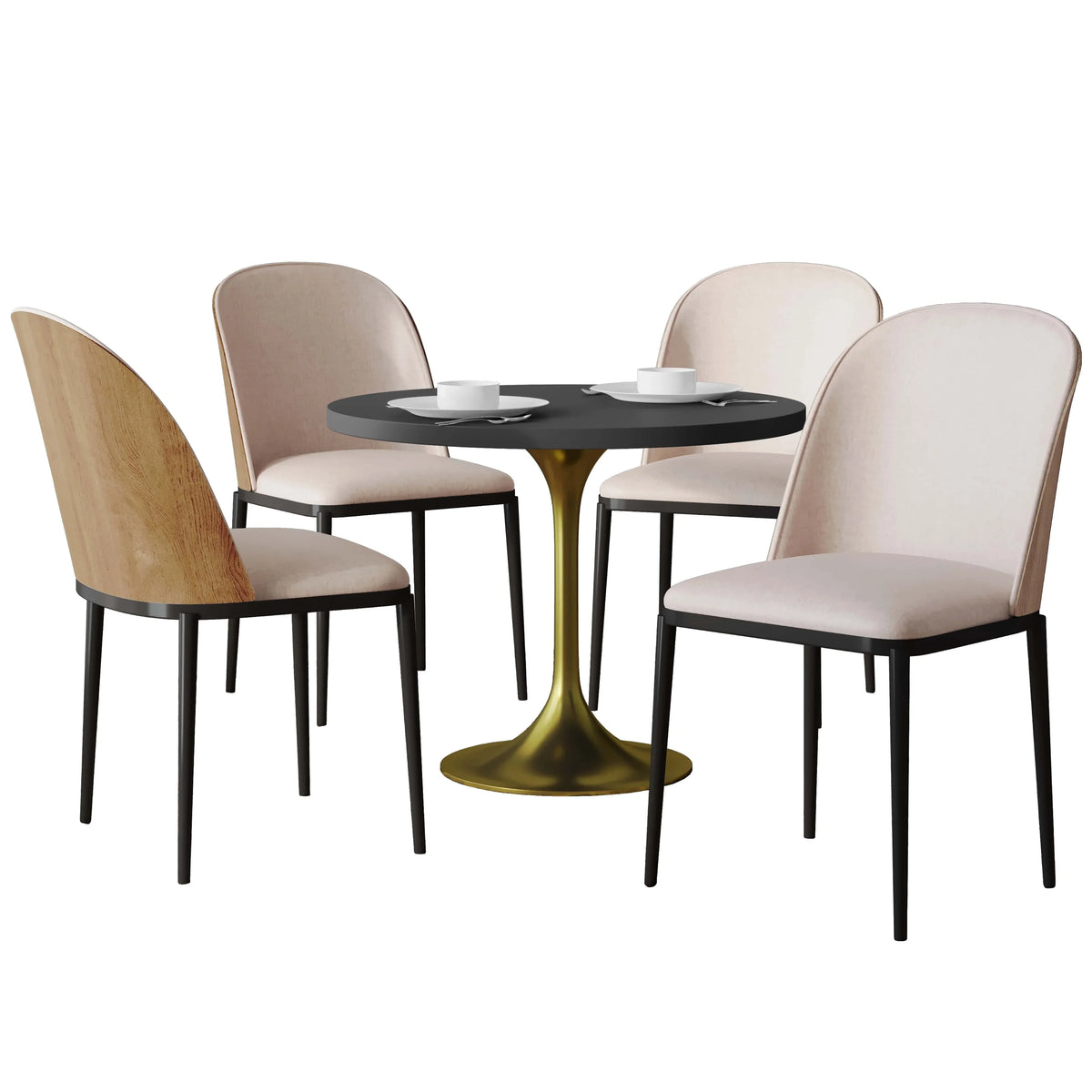 Verve 5-Piece Dining Set with 36" Round MDF Top Table and 4 Leather/Suede Fabric/Velvet Dining Side Chairs - Elax Furniture
