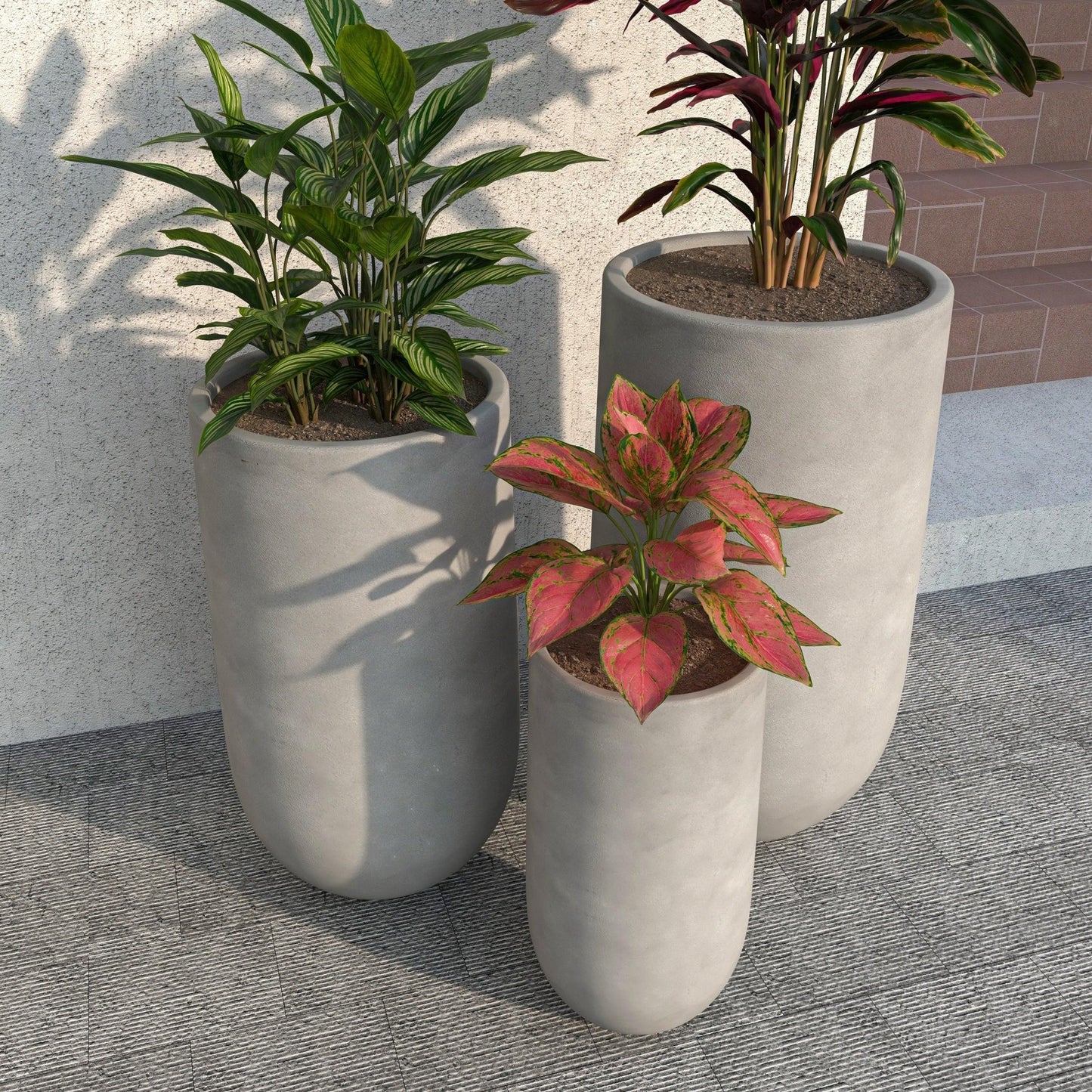 Topiary 3-Piece Modern Fiberstone: Cylinder Planter Pot Set for Indoor and Oudoor - Elax Furniture