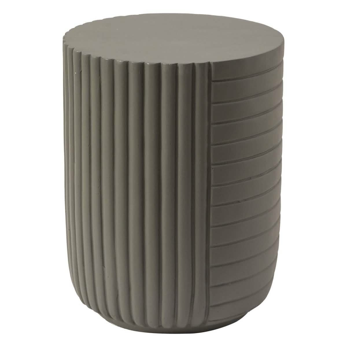 Trove 14" Wide Round Side Fiberstone Table With Ribbed Design Green Grey Side Table Leisuremod