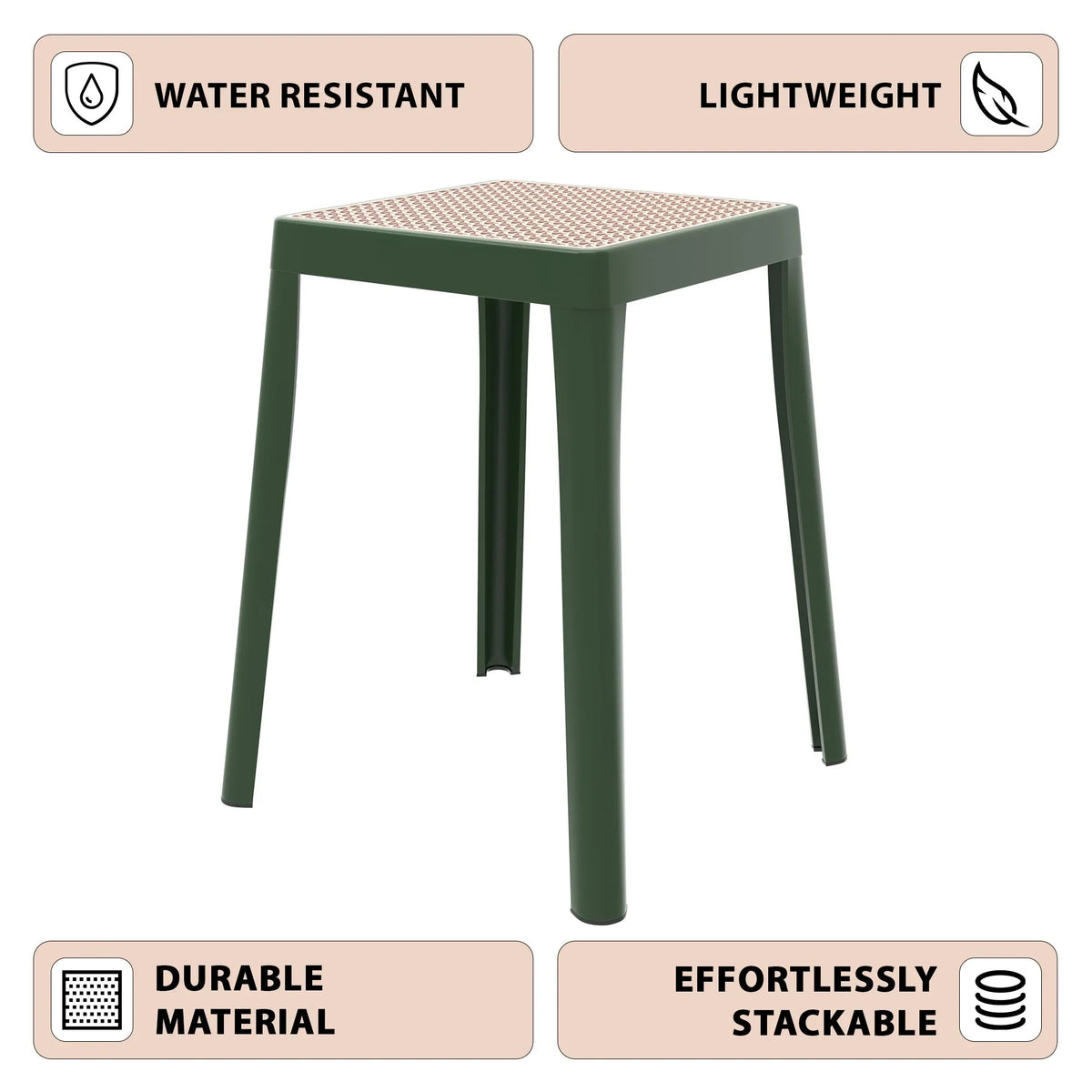 Tresse Mid-Century Modern Stackable Square Plastic Dining Stool with Wicker Top - Elax Furniture