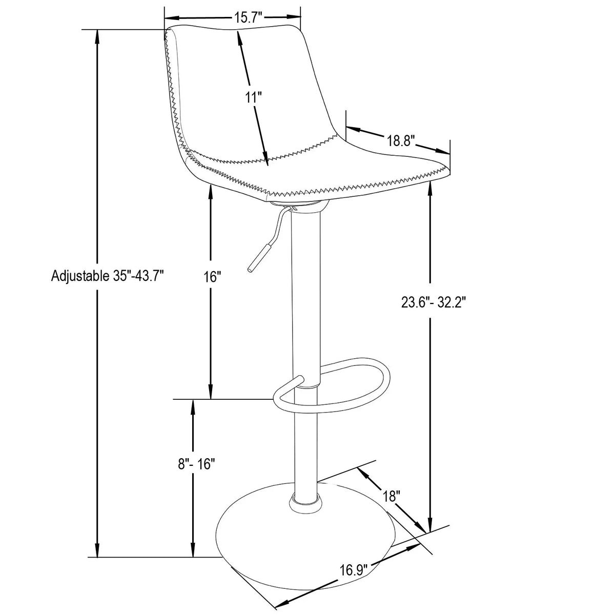 Tilbury Modern Adjustable Bar Stool with Footrest and 360-Degree Swivel - Elax Furniture