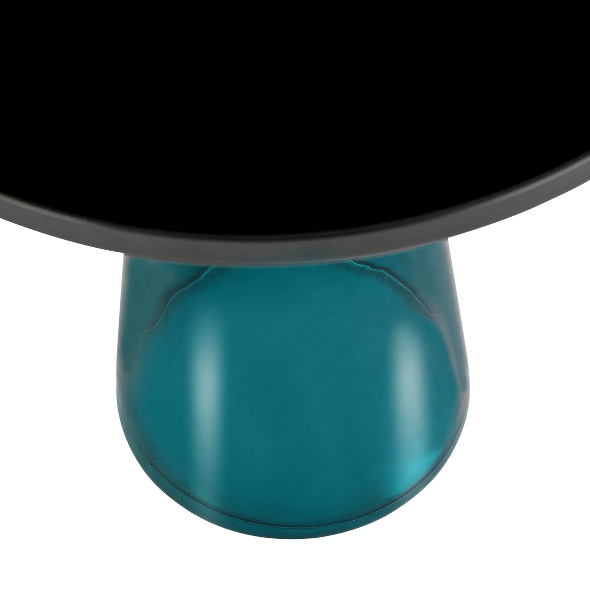 Tully 19-Inch Round Glass/Stone Side Table with Iron Rim Frame and Glass Base - Elax Furniture