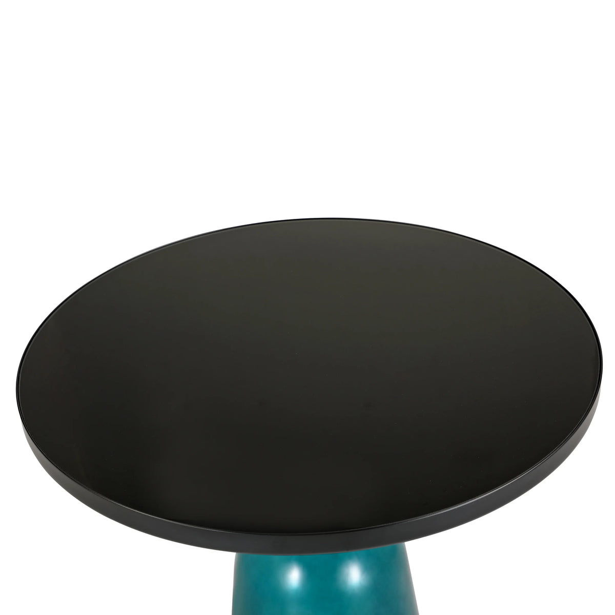 Tully 19-Inch Round Glass/Stone Side Table with Iron Rim Frame and Glass Base - Elax Furniture