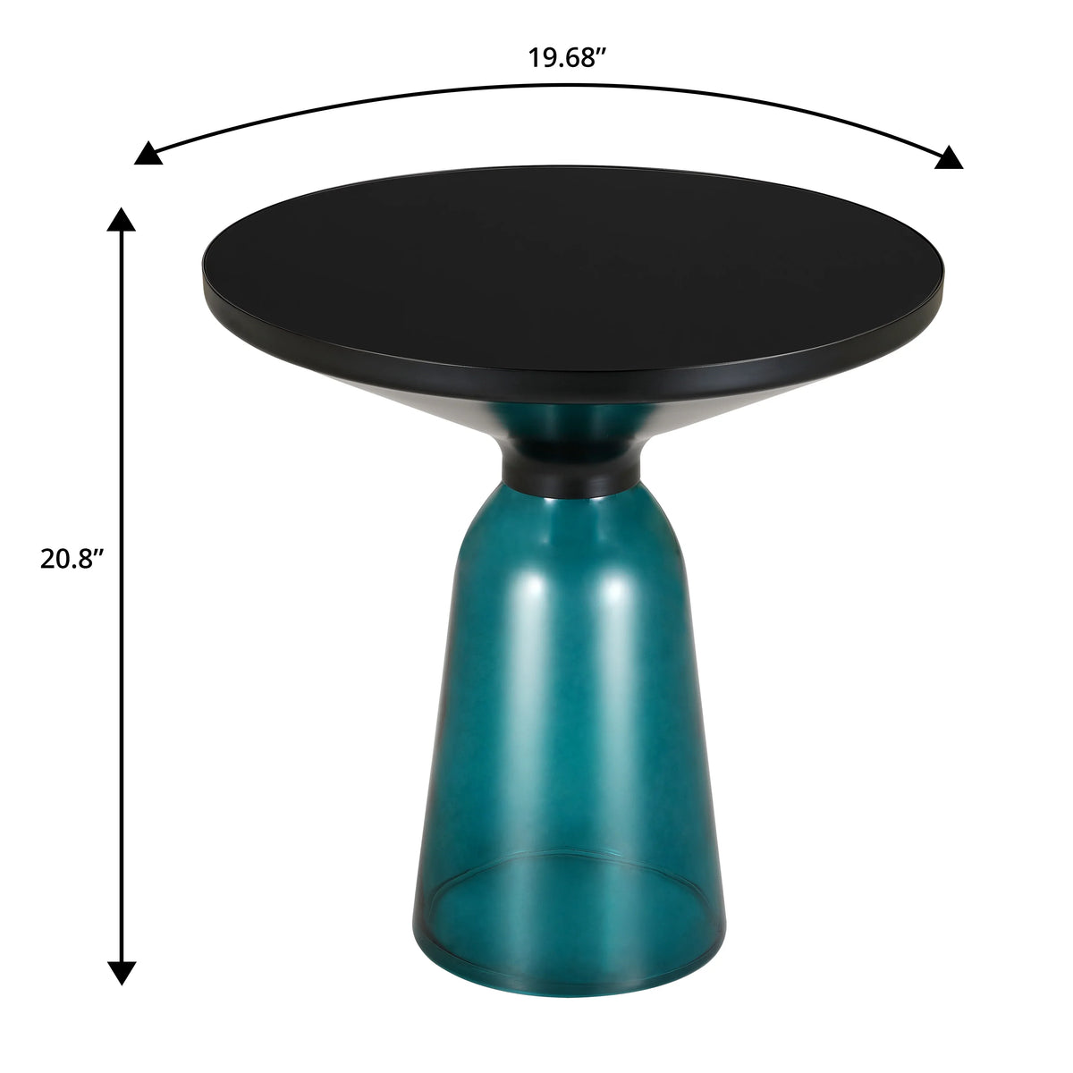 Tully 19-Inch Round Glass/Stone Side Table with Iron Rim Frame and Glass Base - Elax Furniture