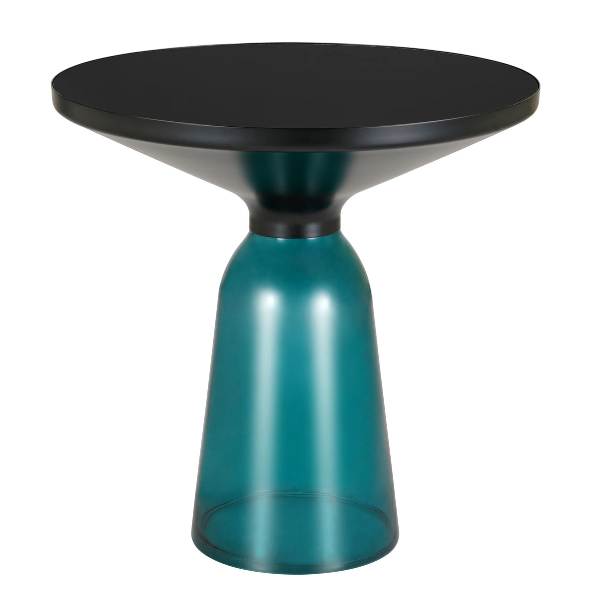 Tully 19-Inch Round Glass/Stone Side Table with Iron Rim Frame and Glass Base - Elax Furniture