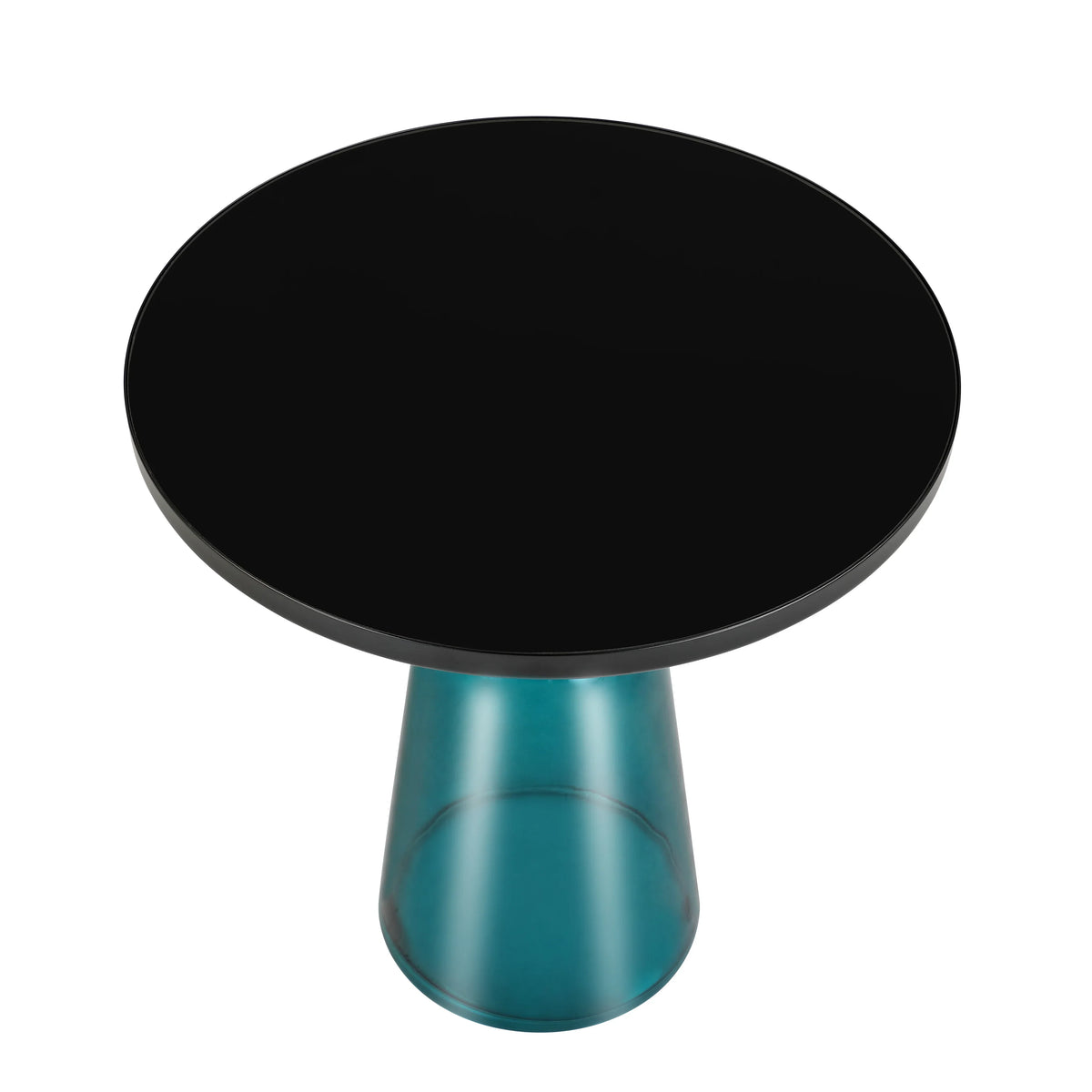 Tully 19-Inch Round Glass/Stone Side Table with Iron Rim Frame and Glass Base - Elax Furniture