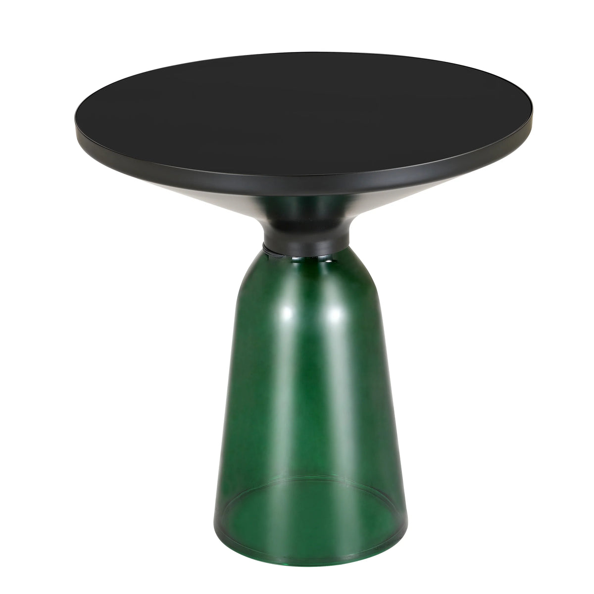 Tully 19-Inch Round Glass/Stone Side Table with Iron Rim Frame and Glass Base - Elax Furniture
