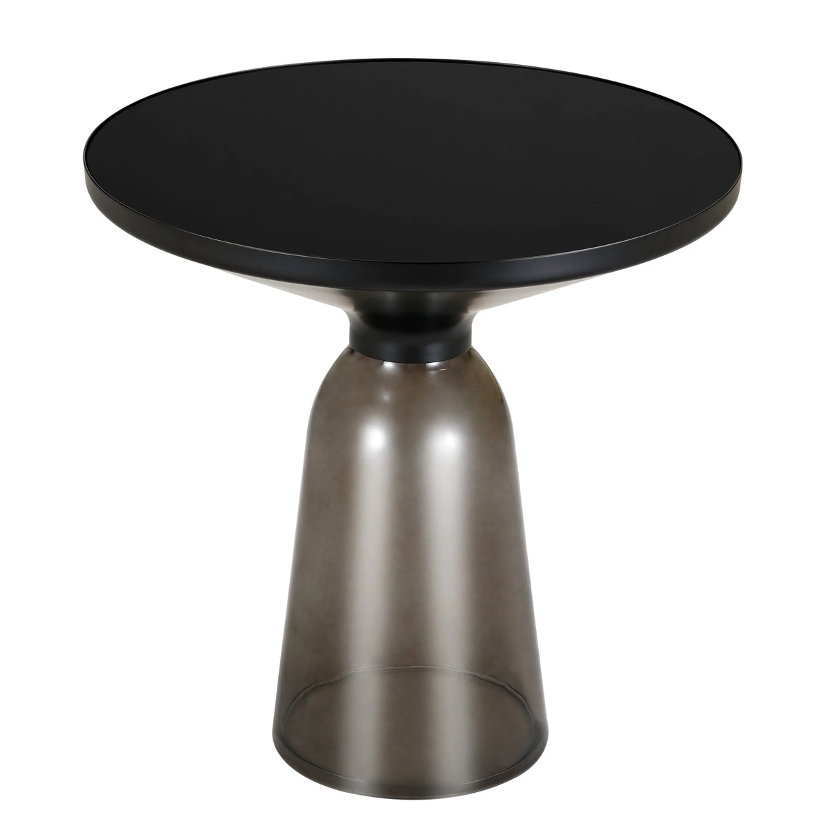 Tully 19-Inch Round Glass/Stone Side Table with Iron Rim Frame and Glass Base - Elax Furniture