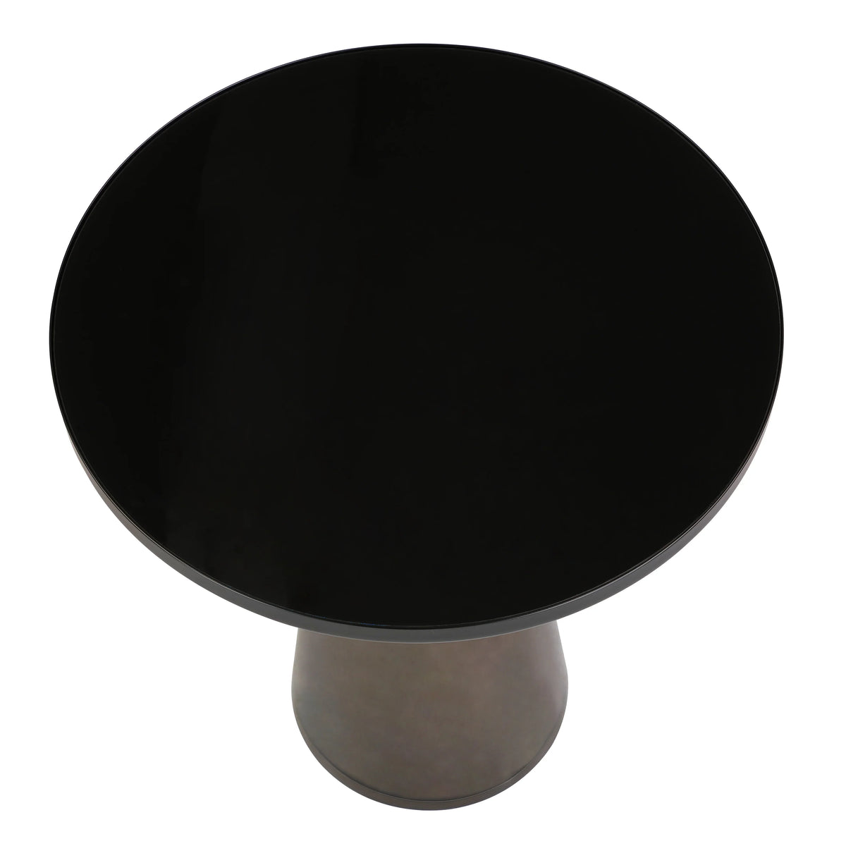 Tully 19-Inch Round Glass/Stone Side Table with Iron Rim Frame and Glass Base - Elax Furniture