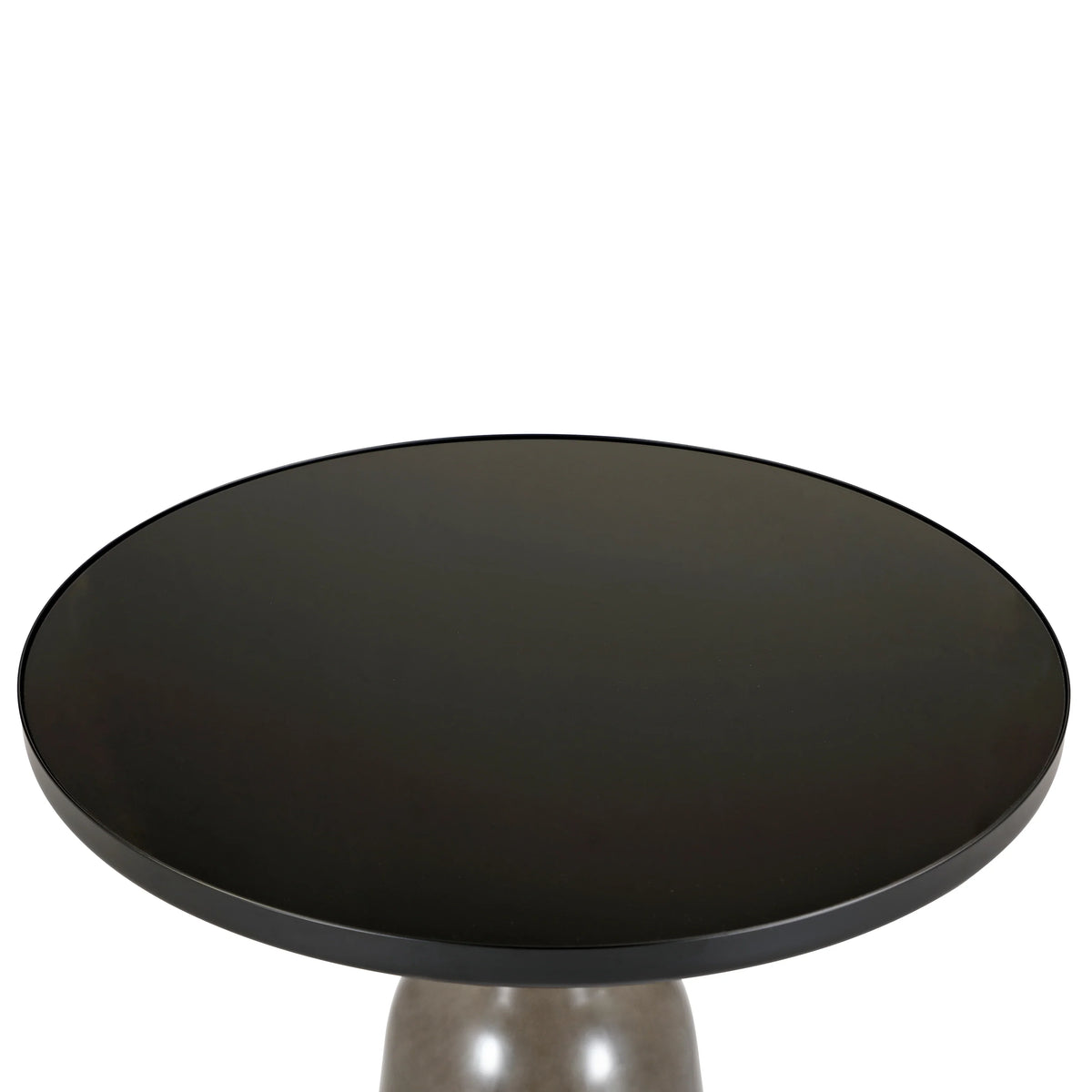 Tully 19-Inch Round Glass/Stone Side Table with Iron Rim Frame and Glass Base - Elax Furniture