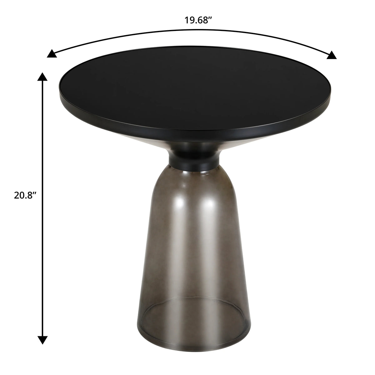 Tully 19-Inch Round Glass/Stone Side Table with Iron Rim Frame and Glass Base - Elax Furniture