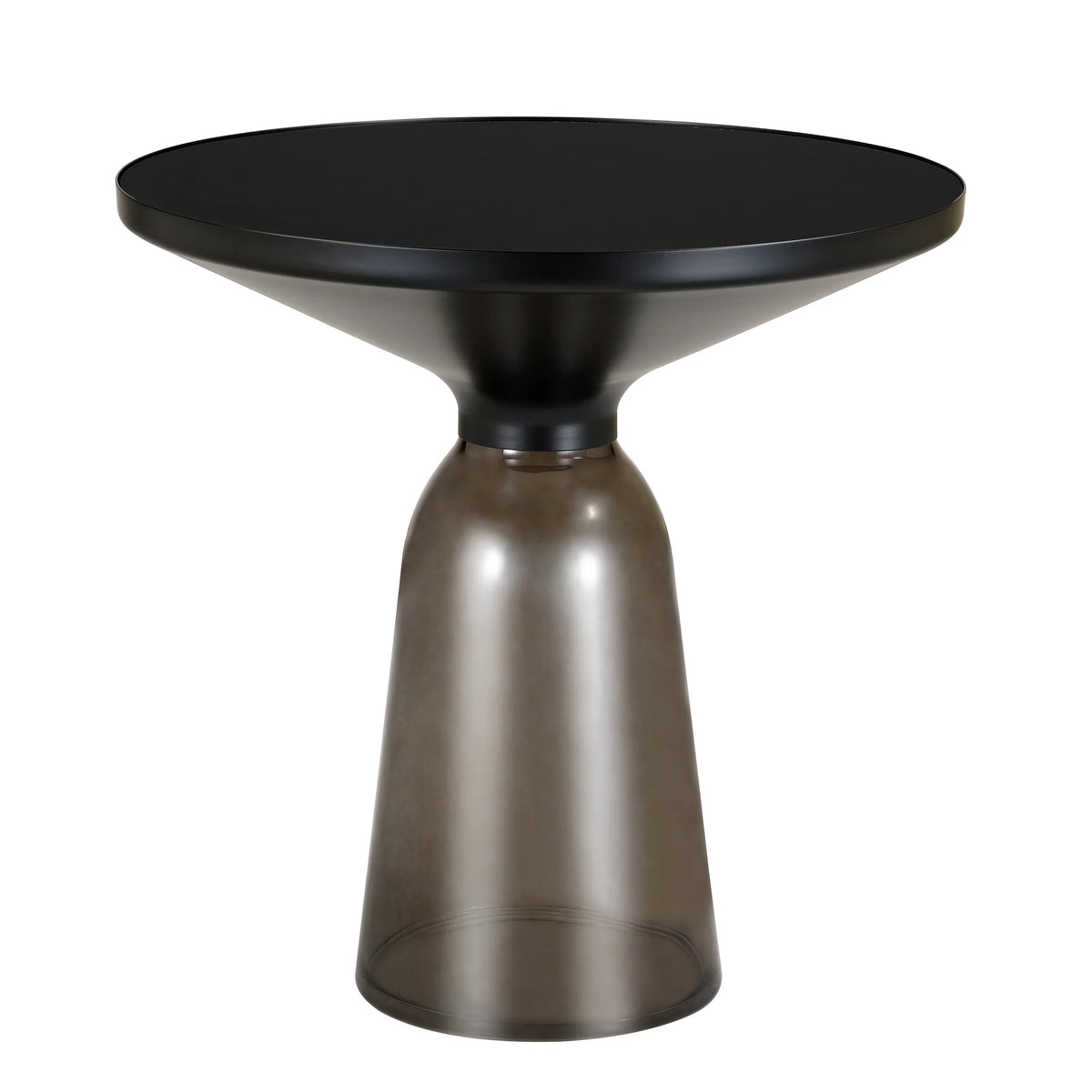 Tully 19-Inch Round Glass/Stone Side Table with Iron Rim Frame and Glass Base - Elax Furniture