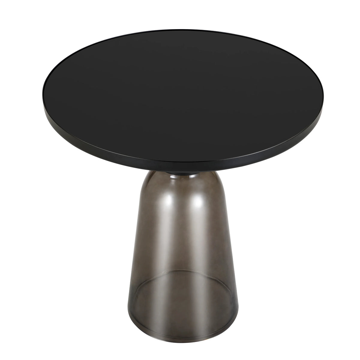 Tully 19-Inch Round Glass/Stone Side Table with Iron Rim Frame and Glass Base - Elax Furniture