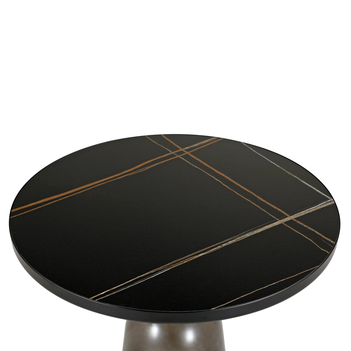 Tully 19-Inch Round Glass/Stone Side Table with Iron Rim Frame and Glass Base - Elax Furniture