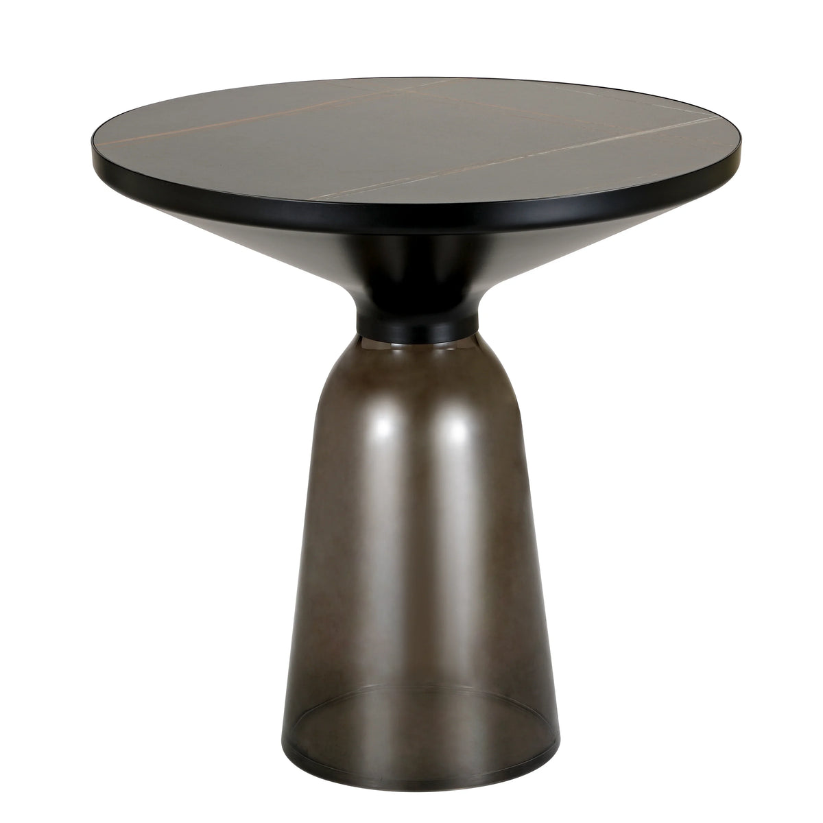 Tully 19-Inch Round Glass/Stone Side Table with Iron Rim Frame and Glass Base - Elax Furniture