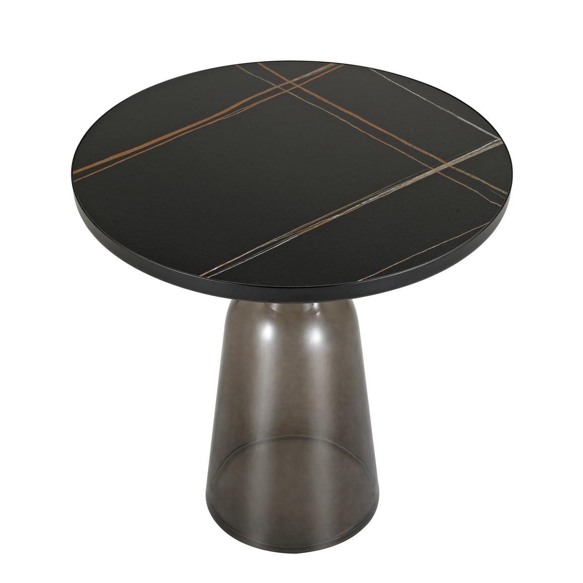 Tully 19-Inch Round Glass/Stone Side Table with Iron Rim Frame and Glass Base - Elax Furniture