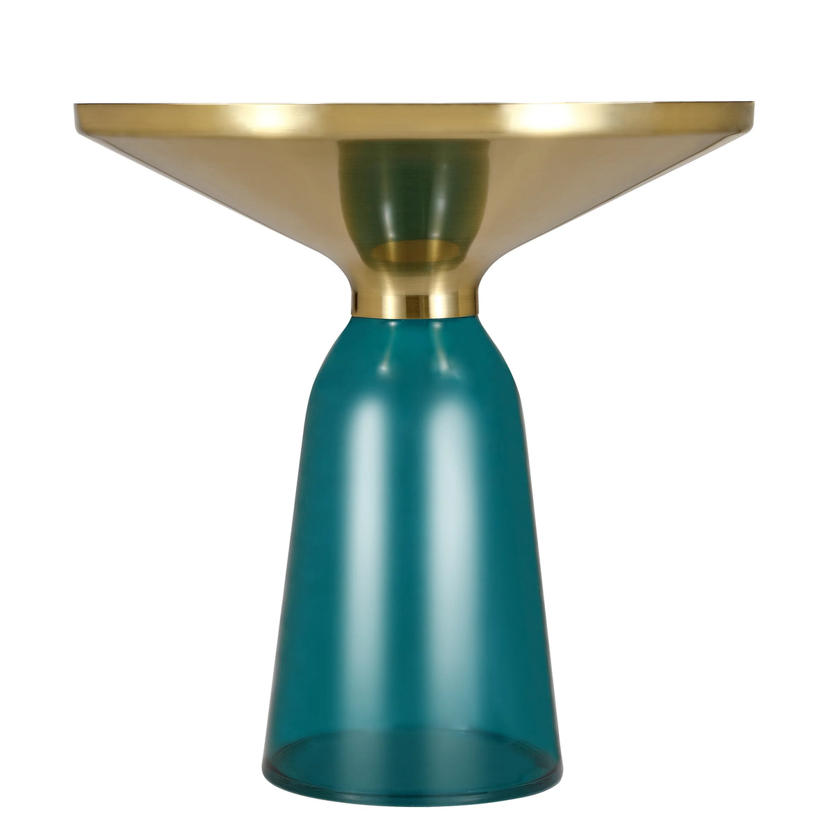 Tully 19-Inch Round Glass/Stone Side Table with Iron Rim Frame and Glass Base - Elax Furniture