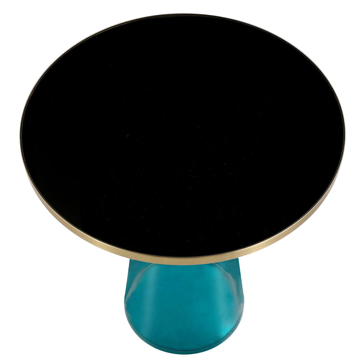 Tully 19-Inch Round Glass/Stone Side Table with Iron Rim Frame and Glass Base - Elax Furniture
