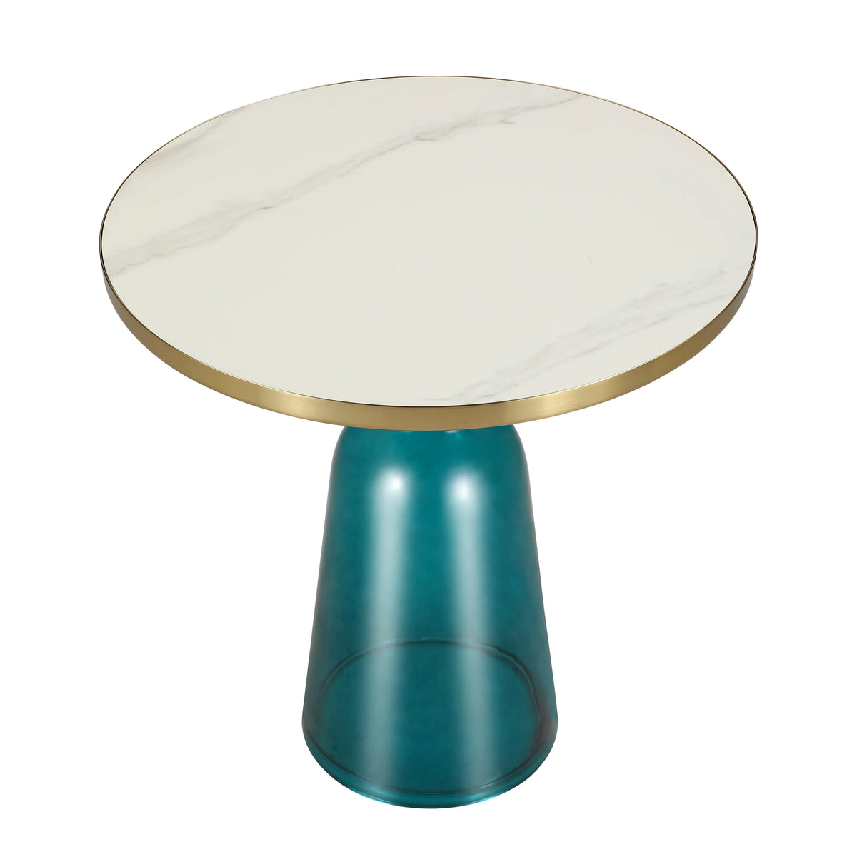 Tully 19-Inch Round Glass/Stone Side Table with Iron Rim Frame and Glass Base - Elax Furniture
