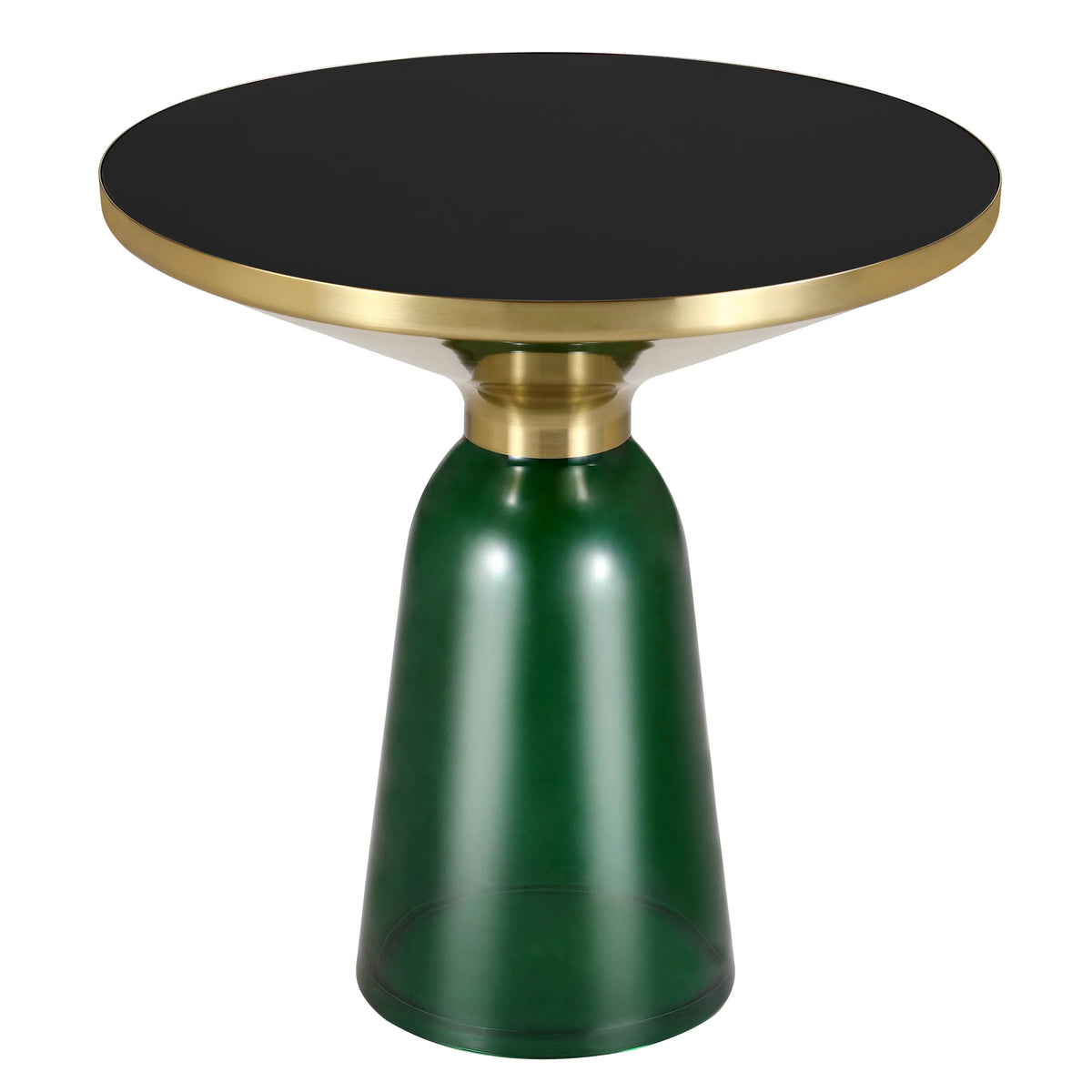 Tully 19-Inch Round Glass/Stone Side Table with Iron Rim Frame and Glass Base - Elax Furniture