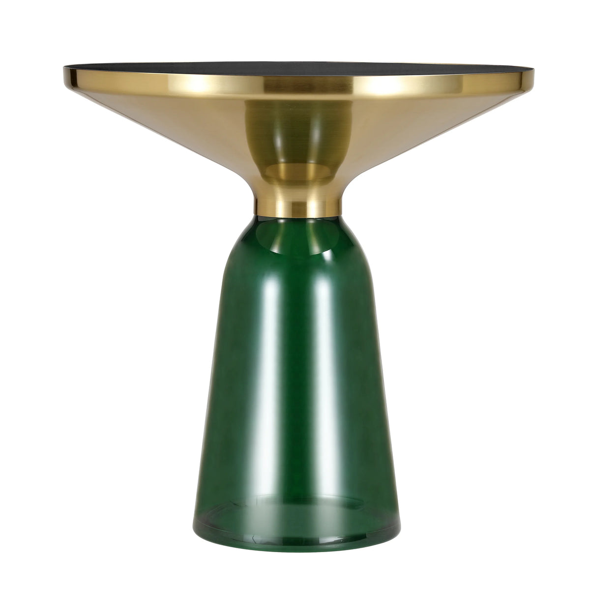 Tully 19-Inch Round Glass/Stone Side Table with Iron Rim Frame and Glass Base - Elax Furniture