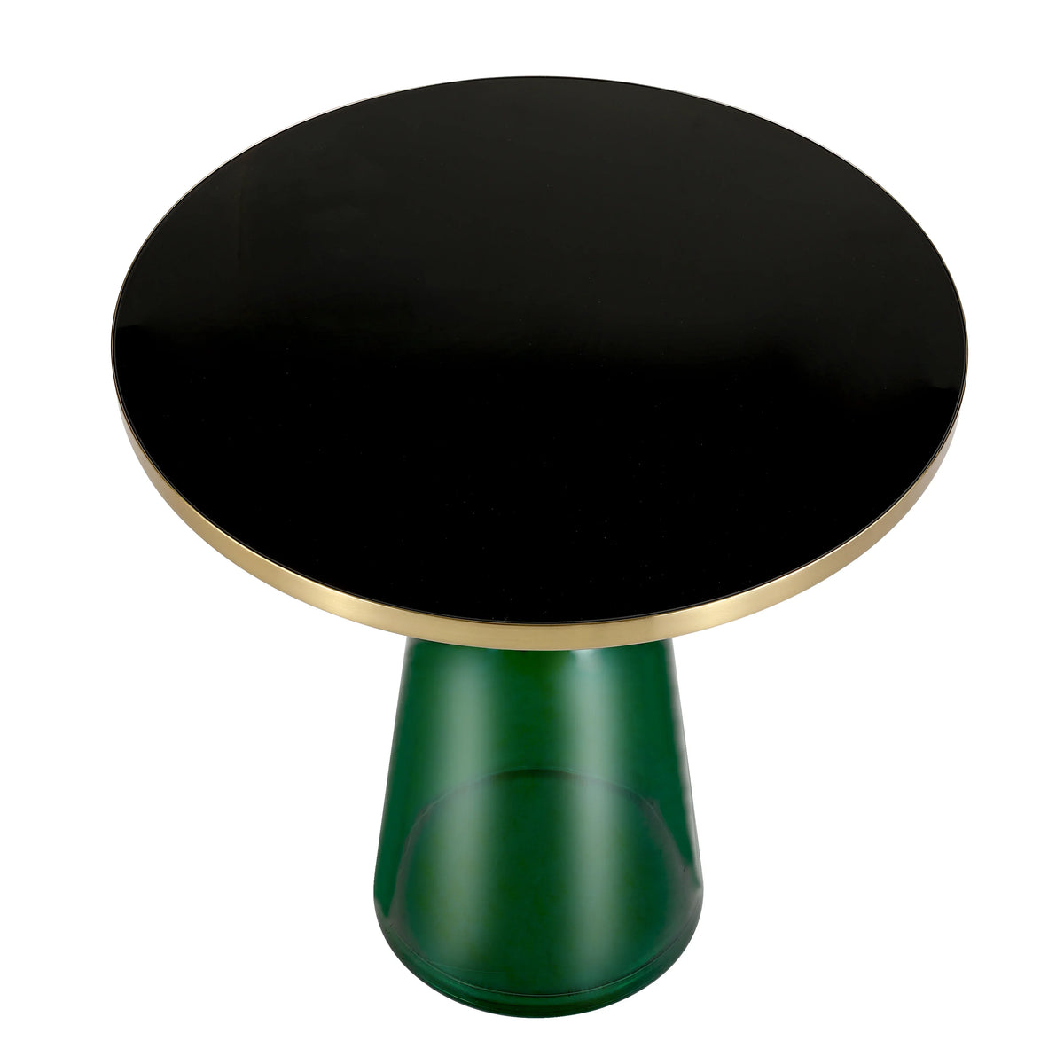 Tully 19-Inch Round Glass/Stone Side Table with Iron Rim Frame and Glass Base - Elax Furniture