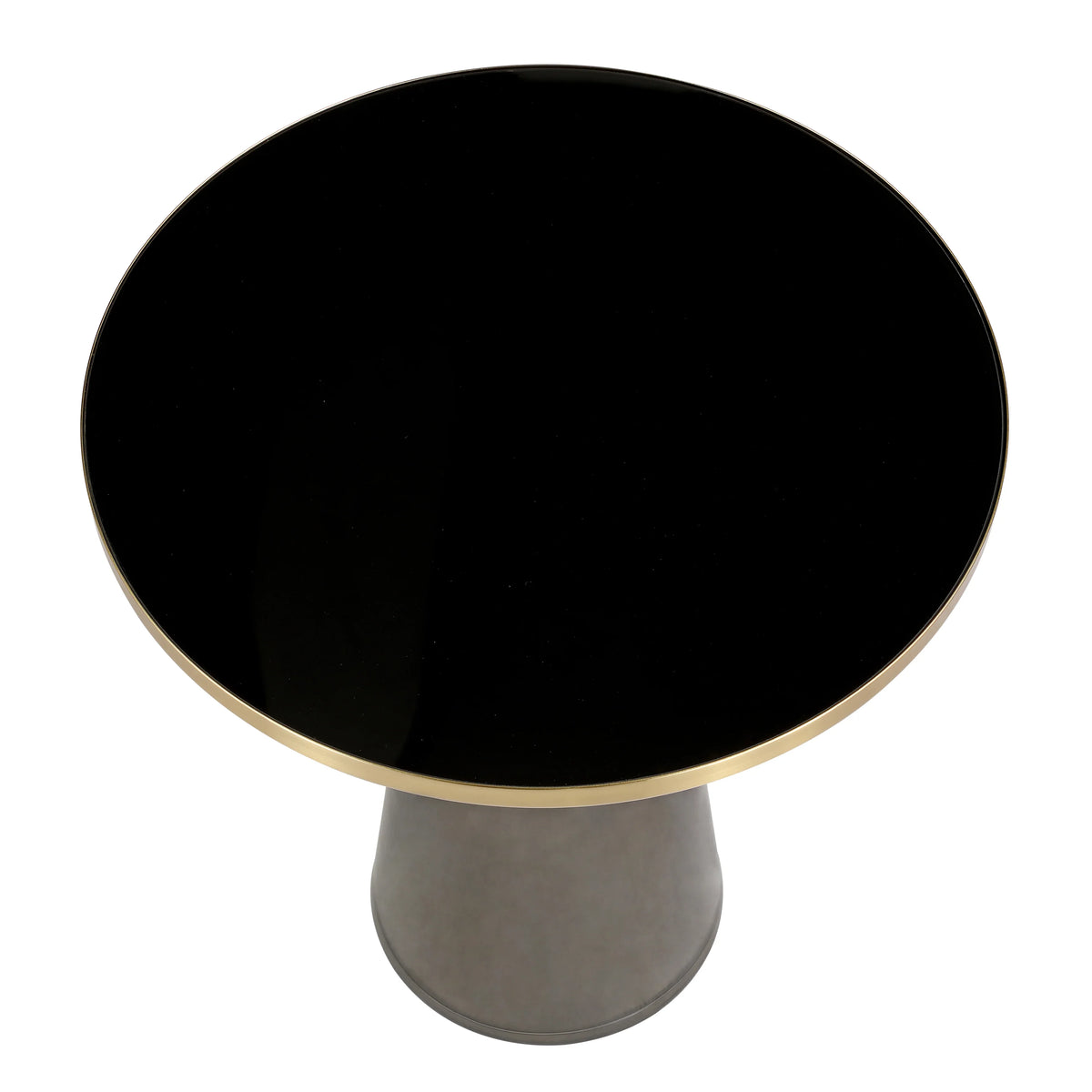 Tully 19-Inch Round Glass/Stone Side Table with Iron Rim Frame and Glass Base - Elax Furniture