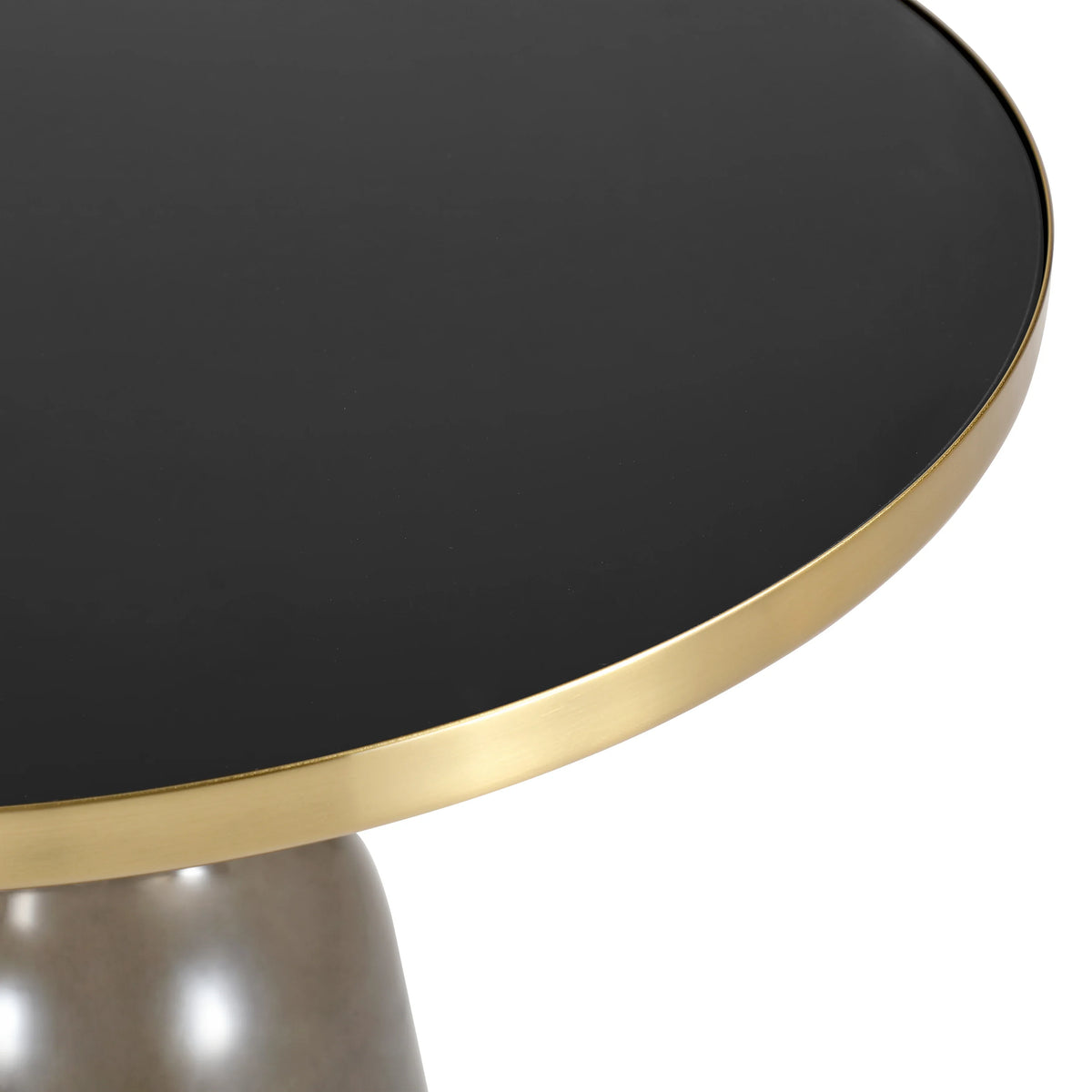 Tully 19-Inch Round Glass/Stone Side Table with Iron Rim Frame and Glass Base - Elax Furniture