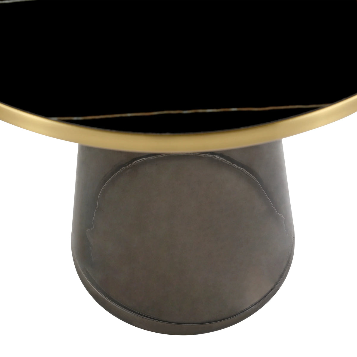 Tully 19-Inch Round Glass/Stone Side Table with Iron Rim Frame and Glass Base - Elax Furniture