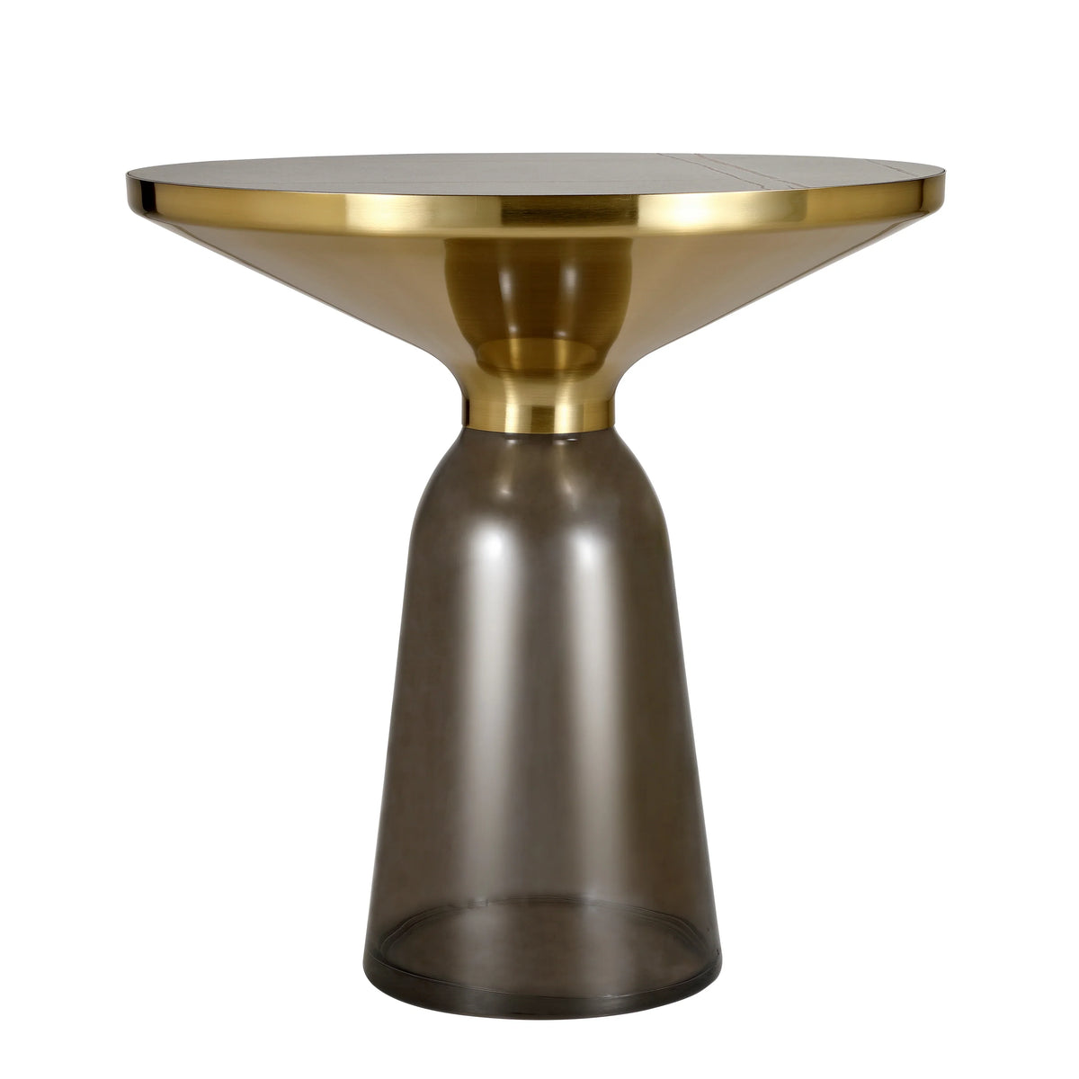 Tully 19-Inch Round Glass/Stone Side Table with Iron Rim Frame and Glass Base - Elax Furniture