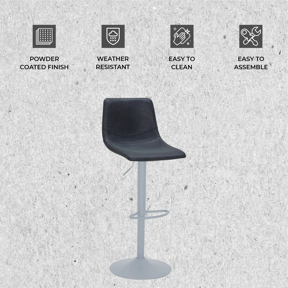 Tilbury Adjustable Height Bar Stool with Leather Upholstery in White Iron with Footrest - Elax Furniture