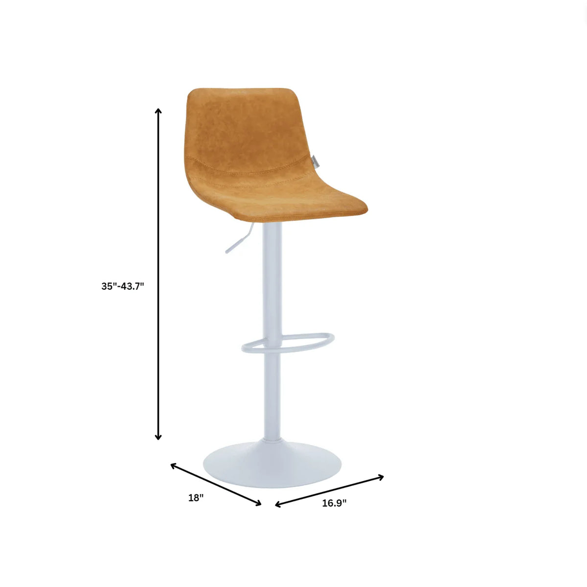Tilbury Adjustable Height Bar Stool with Leather Upholstery in White Iron with Footrest - Elax Furniture