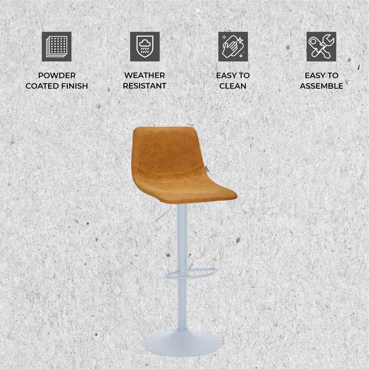 Tilbury Adjustable Height Bar Stool with Leather Upholstery in White Iron with Footrest - Elax Furniture