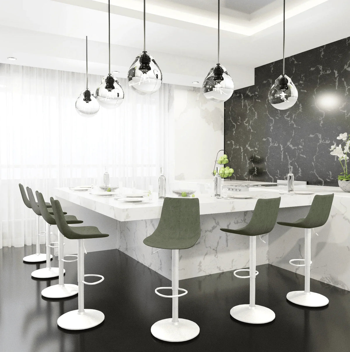 Tilbury Adjustable Height Bar Stool with Leather Upholstery in White Iron with Footrest - Elax Furniture