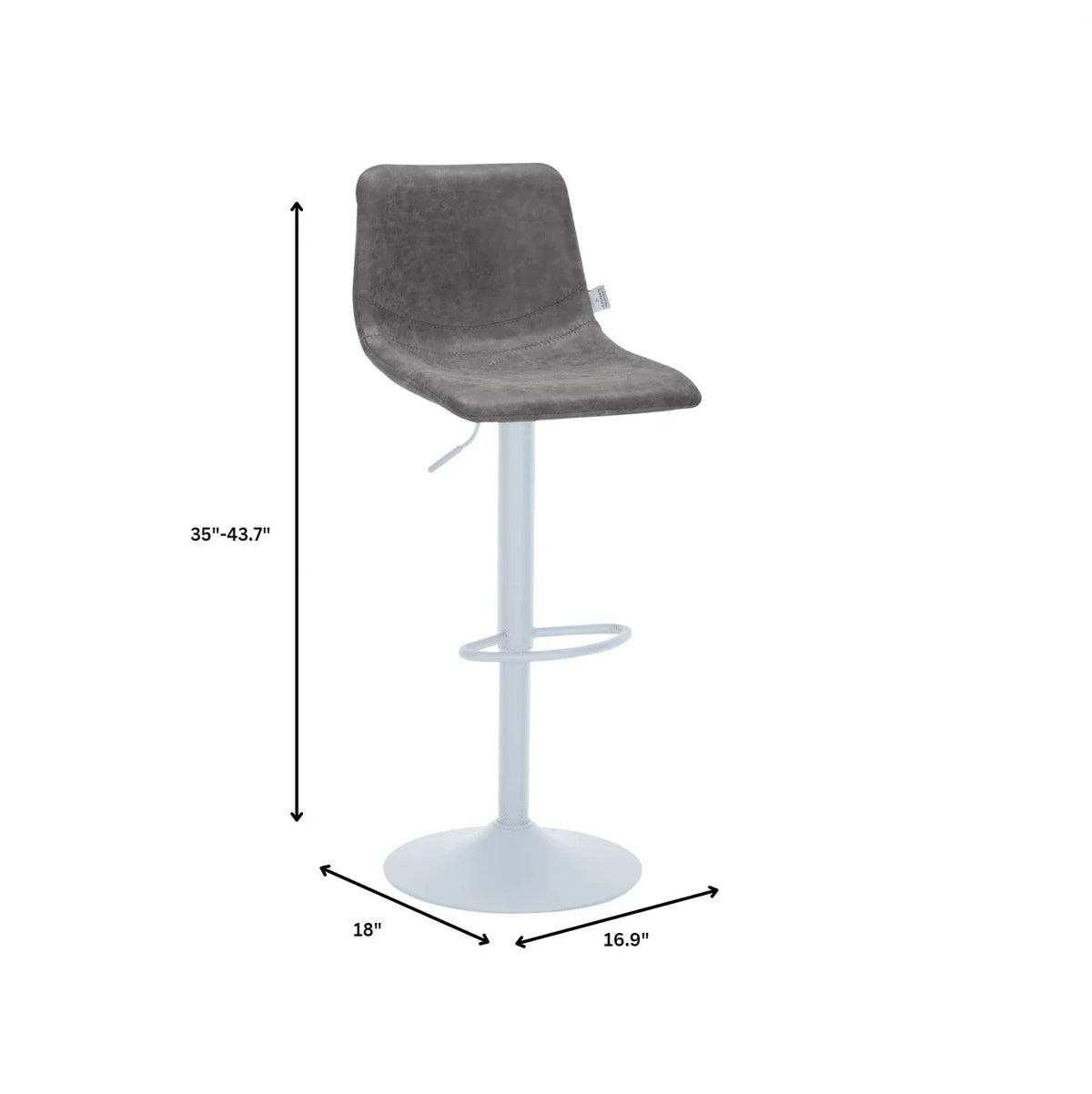 Tilbury Adjustable Height Bar Stool with Leather Upholstery in White Iron with Footrest - Elax Furniture