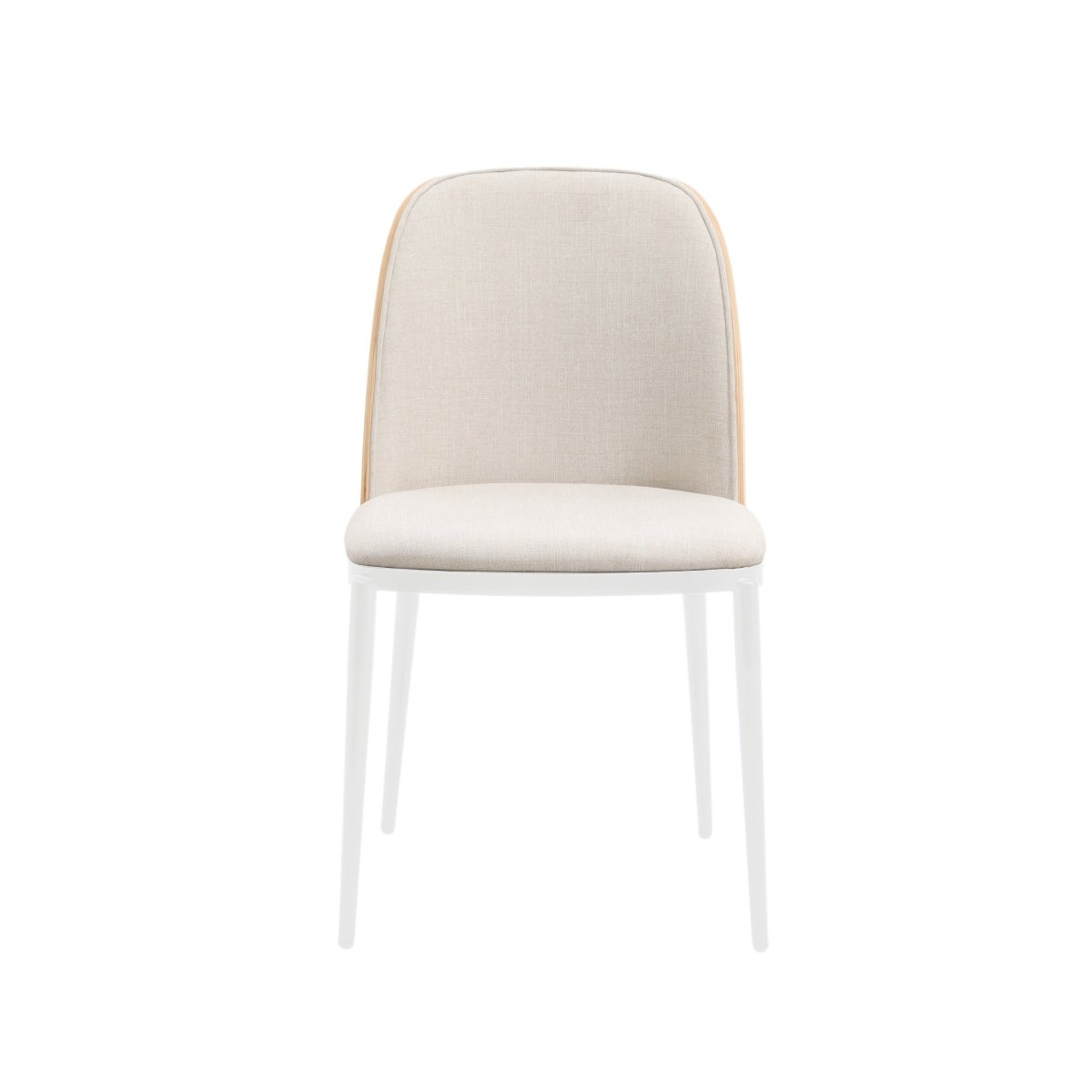 Tule Dining Side Chair with Upholstered Seat and Powder-Coated Steel Frame White Natural Wood Beige Dining Chair Leisuremod