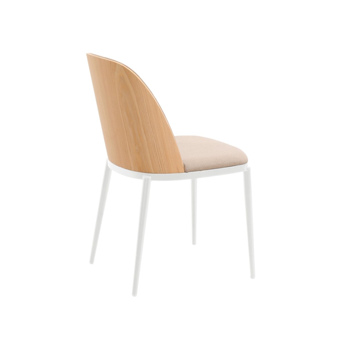 Tule Dining Side Chair with Upholstered Seat and Powder-Coated Steel Frame White Natural Wood Brown Dining Chair Leisuremod