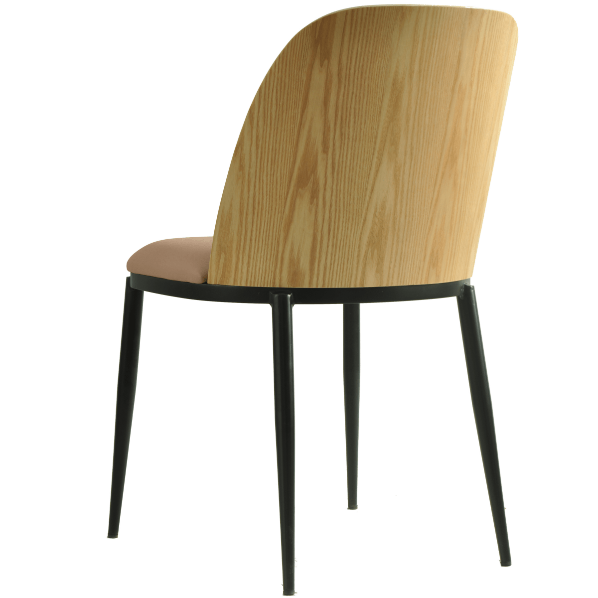 Tule Dining Side Chair with Upholstered Seat and Powder-Coated Steel Frame Black Natural Wood Brown Dining Chair Leisuremod